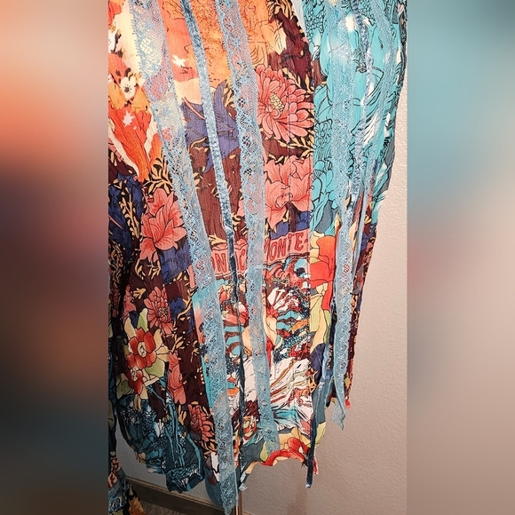 Vintage Claudia Richards Colorful Comic Print Shirt with flowy ribbons Size Lg - Picture 6 of 10